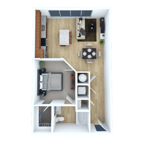 Floor plan for 1 bed, 1 bath, 640 sqft